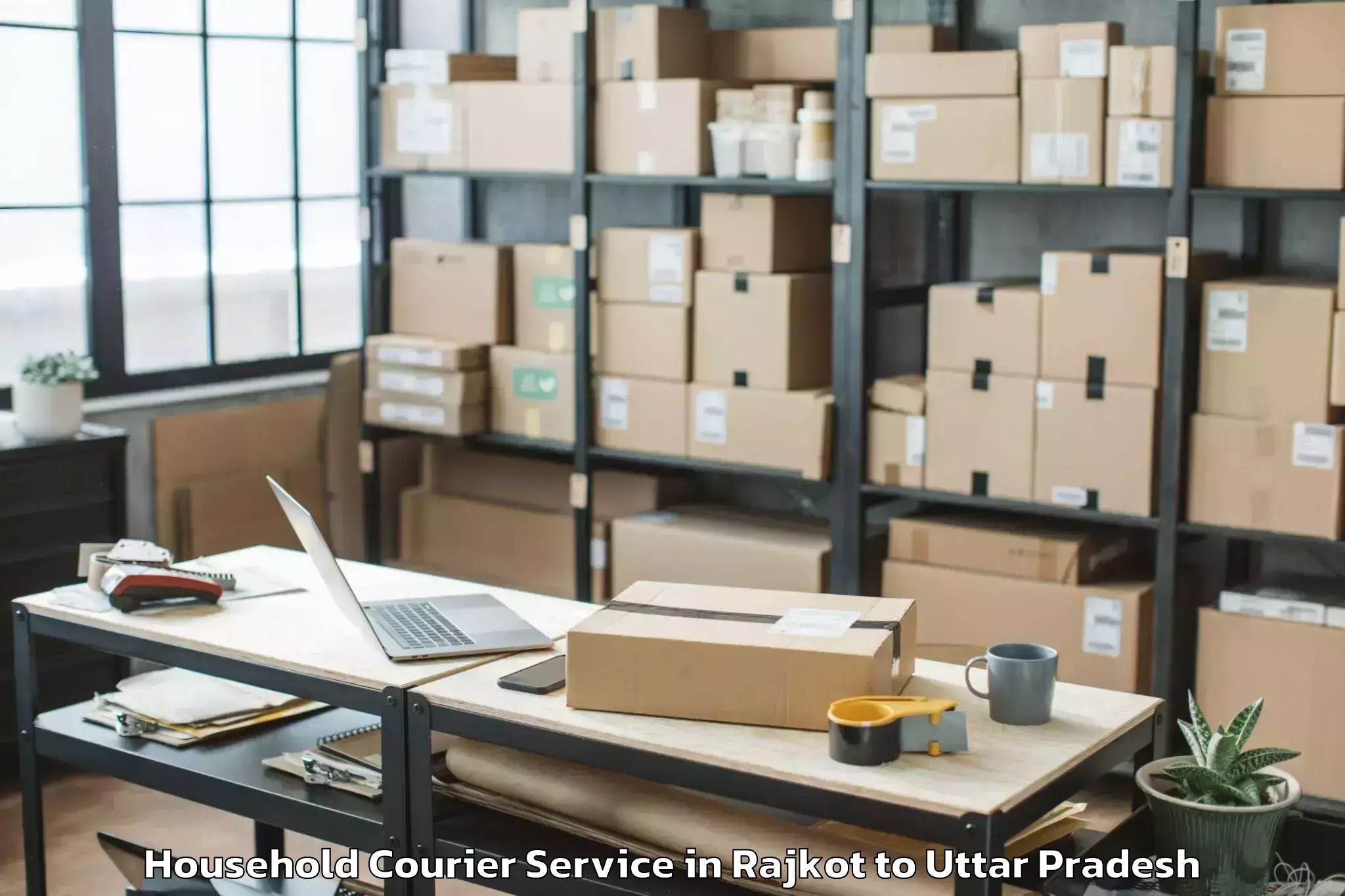 Efficient Rajkot to Robertsganj Household Courier